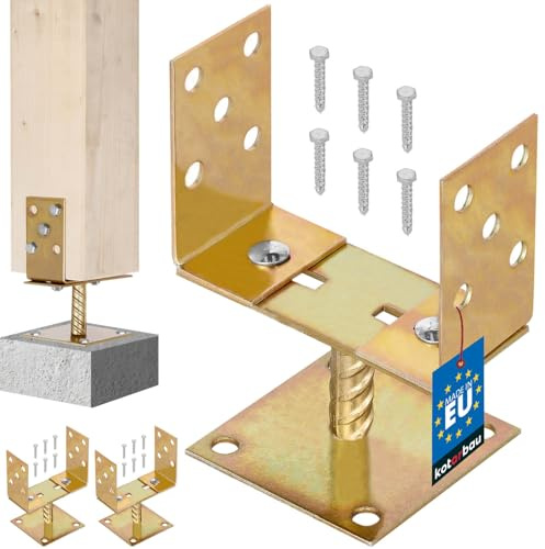 KOTARBAU® 2er Set U Pfostenträger zum Aufschrauben - Breitenverstellbar 0-160 mm - Bodenanker für Holzpfosten - Pfostenschuh für Zaunpfosten & Holzbalken - verzinkter Stahl - Gold