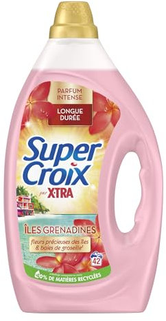 X-Tra par Super Croix-Lessive Liquide- Îles Grenadines- Fleurs Précieuses des Iles & Baies de Groseille- Moment Evasion -Experience Sensorielle-Parfum Intense-Longue Durée-Efficace dès 20°C-42 Lavages