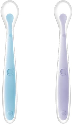 2 Stück Fütterlöffel Kinder Löffel (Blau + Lila Set) Silikon Weich Breilöffel Besteck Esslöffel für Baby Kleinkind Säugling，esslernlöffel baby，baby löffel