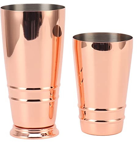 Mezclador de Cócteles, Acero Inoxidable 304 Brillante, con Fondo, Apto para Lavavajillas, Coctelera Boston para Bar en Casa (Revestimiento de cobre)