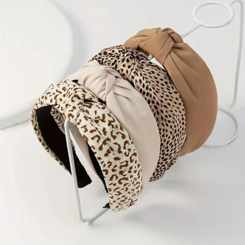 Stirnbänder für Frauen Erwachsene Boho Wide Knot Turban Stoff Haarband No Slip elastische Haare Hoops Mode Haarschmuck 4Pcs