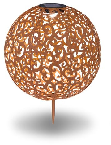 bmf-versand® Solarlampe für Außen Garten Kugel Rost Optik - Gartendeko Solar Vintage - Solarleuchte Garten Deko Balkon - Außenlampe LED Solarkugel - Gartenlampe Durchmesser 28 cm