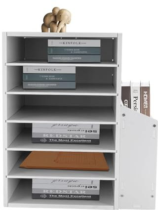 Kaichenyt 6 fack vit skrivbordsförvaring, organisationsmapp skrivbord arkivhållare, förvaring skrivbord förvaringssystem organisation, 25,4 x 30 x 41 cm
