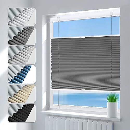 Deswell Plissee ohne Bohren Verdunkelung Klemmfix Verdunklungsplissee B70 x H200 cm Grau, 100% Blickdicht lichtundurchlässig Thermo Plissee Faltrollo Sichtschutz Sonnenschutz für Fenster Tür