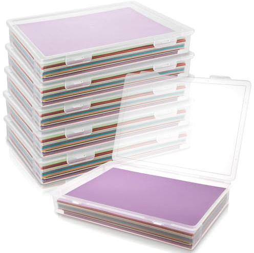 GBACHOOSE Cajas Almacenaje Plástico A4 Transparentes, 6 Unidades Cajas de Almacenamiento Grandes 31 x 22 x 5 cm, Caja Archivador con Tapa para Oficina, Escuela y Manualidades