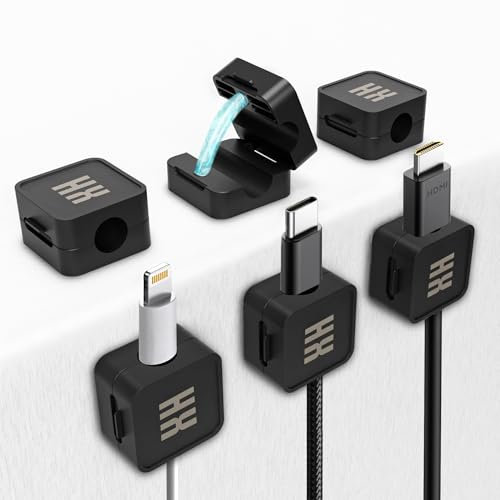HABITUX 6 Clips Magnéticos para Cables, Sujeta Cables Adhesivo, Soporte Cables para una Gestión Eficiente, Organizador Cables para Escritorio, Cables de Carga, etc.