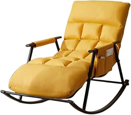 JIESOO Schaukelstuhl mit Gleitfunktion Loungesessel Fürs Wohnzimmer Mit Aufbewahrungstasche Stahlrahmen Schaukelstuhl Fürs Schlafzimmer Mit Weicher Polsterung(Yellow)
