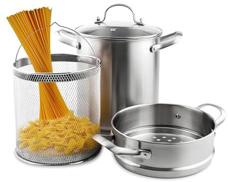 ERSINIAN Marmite à pâtes, marmite à Asperges en Acier Inoxydable pour Spaghetti, friteuse