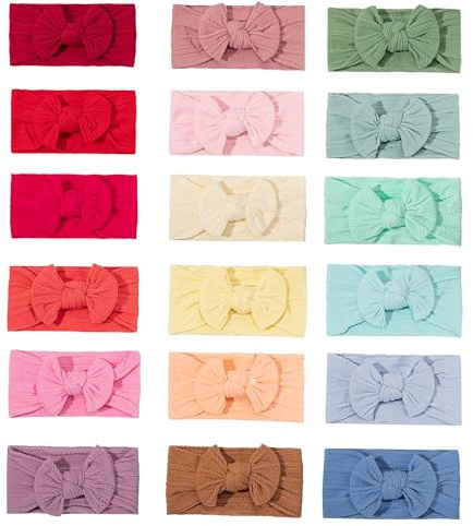 GTTUKK Baby Girl Headbands Nylon Stretchy Hair Bows - Soft Jacquard Knit Infant Hairbands for Newborn Toddler, Non-Marking Textured Accessories for Photography Gift