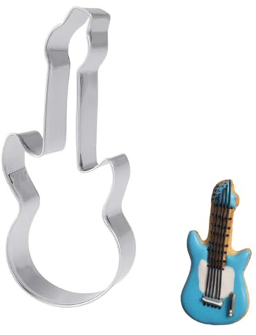 ABOOFAN 1pc Keksausstecher Elektrische Gitarre, 12 cm Edelstahl Antihaft PläTzchenform, Elektrische Fondantschneider für Geburtstags-, Abschluss- und Musikpartys