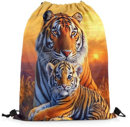 Tunnelzug Gymsack Tiger Tierwelt Gymnastikbeutel Mädchen Turnsack Erwachsene Zuziehbeutel, Für Strand, Schule, Strandurlaub, 36x42cm