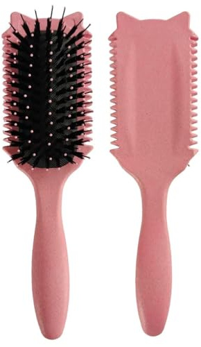 Curl Defining Brush, Curl Define Styling Brush, Hair Brush for Combing and Shaping Men's and Women's Curls to Reduce Pulling, Nylon Bristles, Curl Enhancing, Unisex (Pink, cat ears)