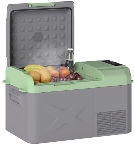 Outsunny Nevera Portátil Eléctrica 17,4L Refrigerador de Coche 12/24/220V con Compresor Luz LED Pantalla Digital Modos ECO y MAX de -20℃ a +20 ℃ Puerto USB para Hogar Camping Viajes Automóvil