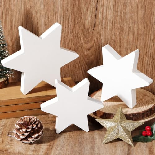 BETESSIN Tischdeko Weihnachten - Holzsterne 3er Set - Weihnachtsdeko Holz mit Weihnachtstern Design - Weiße Holzsterne zum Basteln Weihnachten Deko