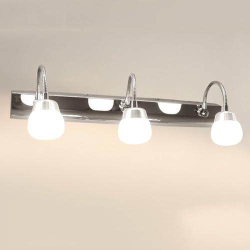 LOGT 9W LED Innen Spiegellampe 3 Flamming Vintage Spiegelleuchte Chrom Edelstahl Wandleuchte 360° Verstellbare Augenschutz Schwanenhals Retro Industrial Wandlampe 46CM für Badezimmer Schlafzimmer