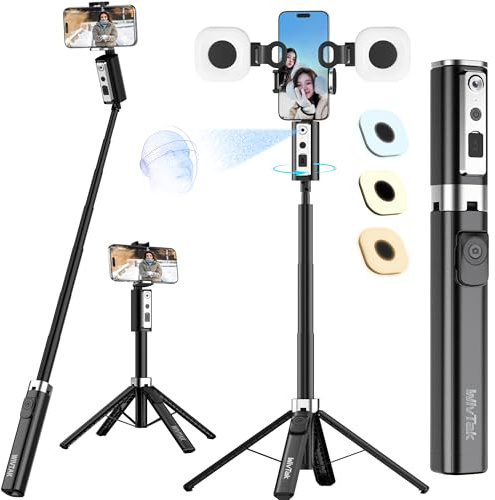 Auto Face Tracking Selfie Stick Tripod for iPhone with Ring Light,Minimalist 360° Rotating Ai Tracking Tripod.Wireless Control,60 Extended Phone Holder for Content Creation,Live Streaming