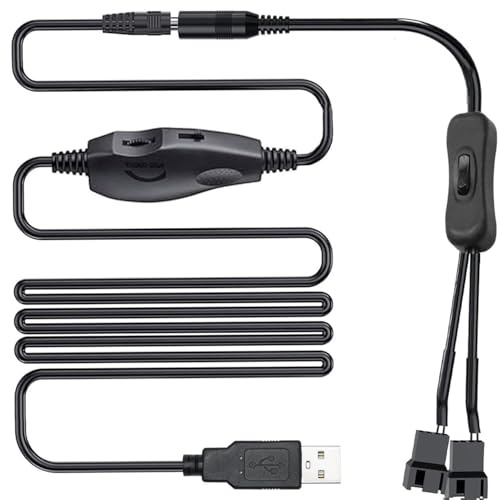 RUNCCI-YUN 12V USB Fan Controller, USB DC 5 V Step up zu 12V 2 polig Fan Speed Controller Governor mit DC auf 3Pin/4Pin Gehäuselüfter Adapter Anschlusskabel mit EIN Aus Schalter(1 auf 2)