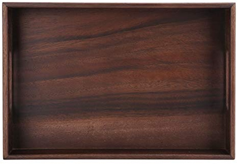 Bandeja de servir de madera de nogal, con asas, bandeja rectangular simple de estilo japonés, para hogar, hotel, restaurantes, 34 x 23 x 4,3 cm