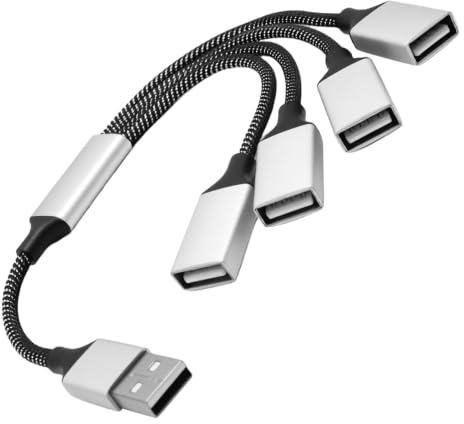 USB Splitter 4 Port 0.3m USB 1 in 4 Out Splitter Adapter Nylon Braided | Y Extension Hub Cable USB A 2.0 Male to 4 Female Data Charger Power Split Multi-Port Converter for Car Laptop Xbox PS4 PS5