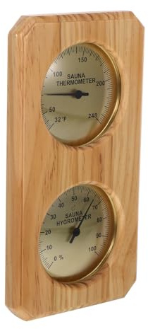 Milisten Medidor de Temperatura y Humedad de Madera para Sauna, Fácil de Leer y Resistente, Adecuado para Uso en Sala de Sauna y Espacios al Aire Libre