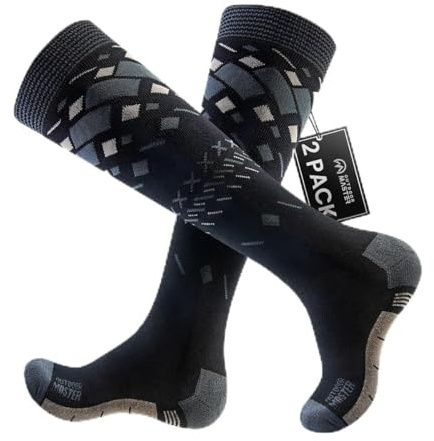 OutdoorMaster Chaussettes de ski thermiques en coton de qualité supérieure – Chaussettes de randonnée pour homme/femme – Lot de 2 paires – respirantes, antidérapantes et résistantes, pour ski