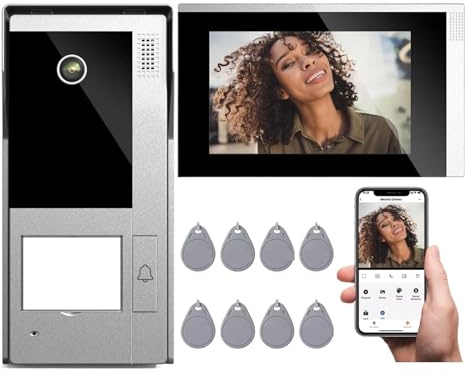 WAFOHSR Videocitofono WiFi A 4 Fili, Di Con Campanello 1080P, Touch Screen IP Da 7, Rilevamento Del Movimento, Scheda APP/RFID Audio Bidirezionale(1M1D)