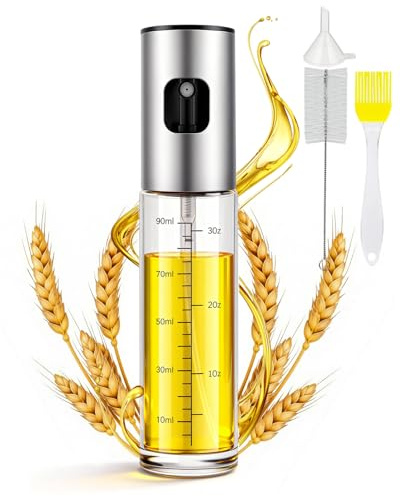 MRUN BONE Ölsprüher für Speiseöl, 100ml Sprühflasche Öl, Glas Öl Zerstäuber Küche Ölsprühflasche Heißluftfritteuse, Oil Sprayer mit Skala & Trichter, Ölspray für ÖI & Essig 100% BPA frei