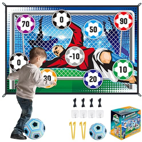 Soccer Ball Game Set for Kids, Football Accuracy Exercise, Football Game Indoor Outdoor Toss Soccer Goal Game with Balls, Foldable Flannel Goals, Party Gifts for Boys Girls Aged 3 + (Blue)