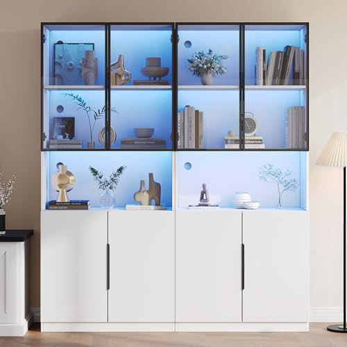 Kebnor Moderne minimalistische Vitrine mit Glastüren, Vitrine mit LED-Leuchten, Bücherregal für Sammlerstücke, einstellbare Farbtemperatur und Helligkeit weiße (30 * 160 * 200cm)