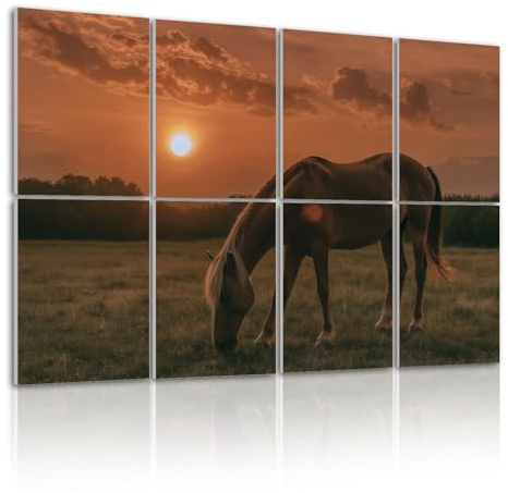 8 Pack Art Acoustic Panels Self Adhesive horse grazing field horses field pictures royalty Decorative Soundproof Wall Panels Sound Absorbing Panel 48x32 for Office Home Studio