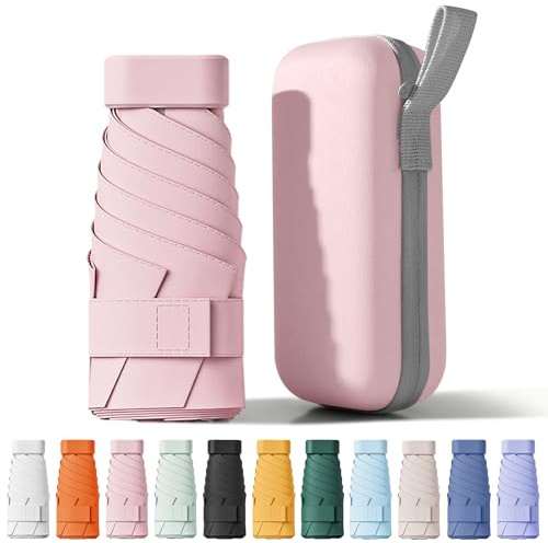 FWHFNB Regenschirm,6 Rippen Mini Regenschirm,Tragbarer Reiseschirm mit Kapselhülle,UV-Schutz,kleiner kompakter,für Erwachsene Kinder (Rosa)