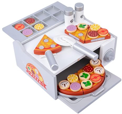 Wooden Pizza Toy Playset for Kids | Educational Role Play to Promote Hand-Eye Coordination in Children - Pretend Toy Food,For Boys Girls and From 3 Years