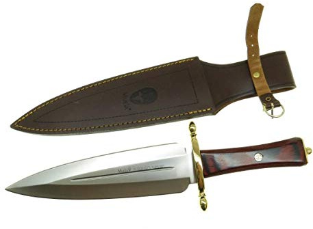 Muela Cuchillo SERREÑO-M hoja de acero ACX-380 de 22,5 cm y empuñadura de coral para Caza, Pesca, Supervivencia y Bushcraft Realizado en Ciudad Real + Portabotellas de regalo