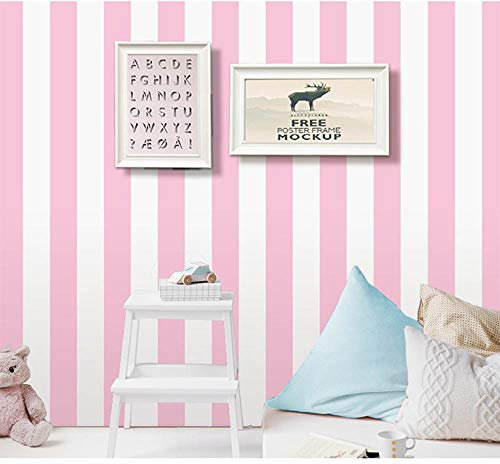 Self Adhesive Vinyl Pink and White Stripe Peel and Stick Wallpaper Shelf Liner for Walls Nursery Girls Bedroom Cabinets Dresser Drawer Furniture Decal Removable Waterproof 17.7x117 Inches