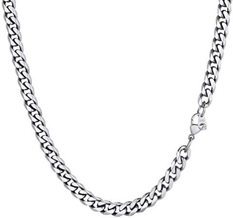 PROSTEEL Herren Kette Collier Edelstahl 46cm/18 in. Panzerkette Halskette 6mm breit kubanische Gliederkette Hip Hop Link Chain Necklace Modeschmuck Accessoire für Männer Frauen