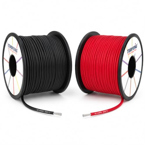 TUOFENG 20 AWG Elektrokabel [61 Meter schwarzer Draht und 61 Meter roter Draht] Flexibler Silikondraht 20 Gauge Litzendraht Kabelspule aus verzinntem Kupferdraht
