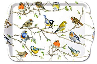 Plateau en mélamine Birds Meeting - 13 x 21 cm - Décoration pour la Maison - Oiseaux - Printemps - Branches - Rouge-Gorge