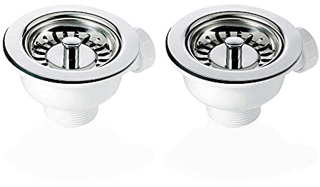 2X 90mm Chrome Basket Strainer Waste for Astini, RAK, Rangemaster Ceramic Sink