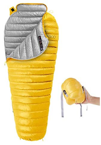SMSOM Leichter Mumienschlafsack;Ideal zum Wandern, Rucksack und Camping;Kostenloser Kompressionssack, gelb