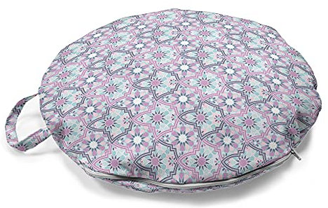 ABAKUHAUS marokkanisch Rundes Bodenkissen mit Griff, Pastelltöne Blumenmotiv, dekoratives Kissen für Wohnzimmer & Schlafsäle, 45 cm, Mehrfarbig