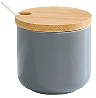 OnePine Azucarero de cerámica, 260 ml, recipiente para especias redondo con tapa y cuchara, diseño elegante, para casa y cocina