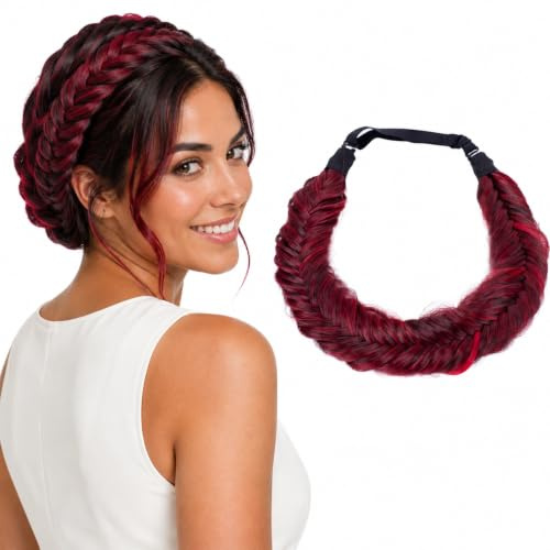 CAISHA Zopf Haarteil Haarband Stirnband Geflochten Rot Mix HZ303