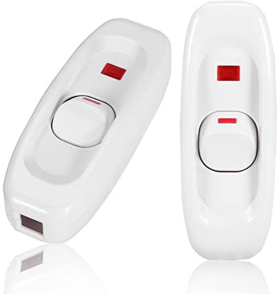 Interruttore Intermedio Passante Rocker per Elettrodomestici - AC 250V 10A In Linea ON/OFF per Lampada - Cavo Con Spia LED (Bianco) 2 Pezzi