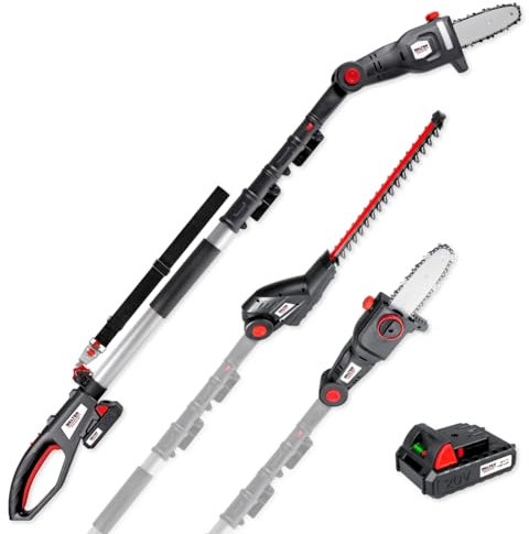 WALTER Li-Ion Akku-Hochentaster/Heckenschere 20 V, 2 in1 Kombigerät für perfekten Baum- und Strauchschnitt und zum Trimmen von Büschen, inklusive verstellbarer Teleskopstange und bequemen Schultergurt