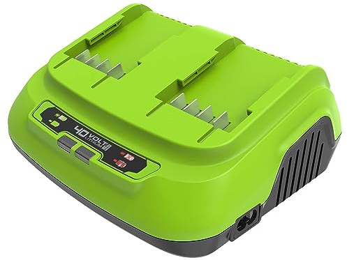 Greenworks Caricabatterie a Doppio Slot 40V 8A - Per Attrezzi da Giardino ed Elettroutensili, Batterie 40V, Ricarica 1 Batteria da 2Ah in 30 Minuti, Garanzia 3 Anni - G40X2UC8