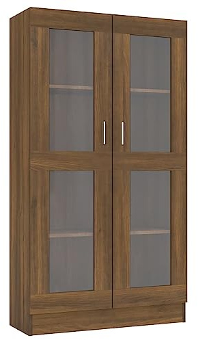 vidaXL Vitrinskåp 82,5 x 30,5 x 150 cm, bearbetat trä, brunaktig, skåp, bokhylla, kontorsskåp, vitrinskåp, presentationsskåp, förvaringsskåp, väggskåp