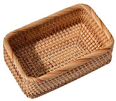 Uposao Cestas de almacenamiento rectangulares de ratán, caja organizadora, apilable, caja de mimbre tejida, decoración del hogar, plato de frutas, cesta de picnic para cocina, dormitorio, baño,