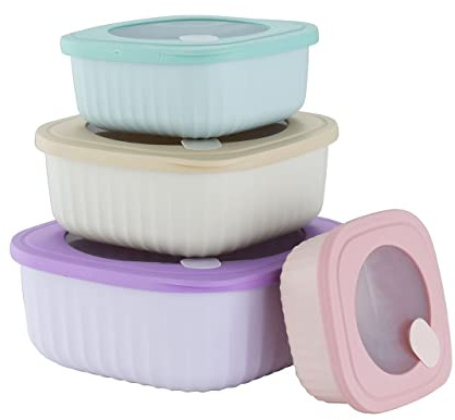 4 Stück Frischhaltedosen mit Deckel Kunststoff Vorratsdosen Set Luftdicht Kunststoffschüssel mit Deckel BPA-frei Tupperdosen Set für Gefrierschrank Mikrowelle Spülmaschinenfest