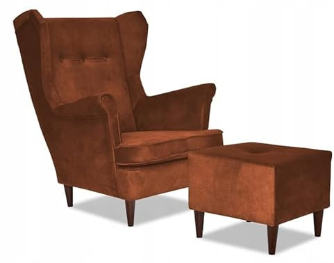 Family Meble Ohrensessel mit Hocker, Modell Ari II, Skandinavisch, Relaxsessel aus Webstoff, Loungesessel, Ohrensessel mit Hocker, Bequemer Sessel, Für Wohnzimmer, Esszimmer, Schlafzimmer, Aura 07