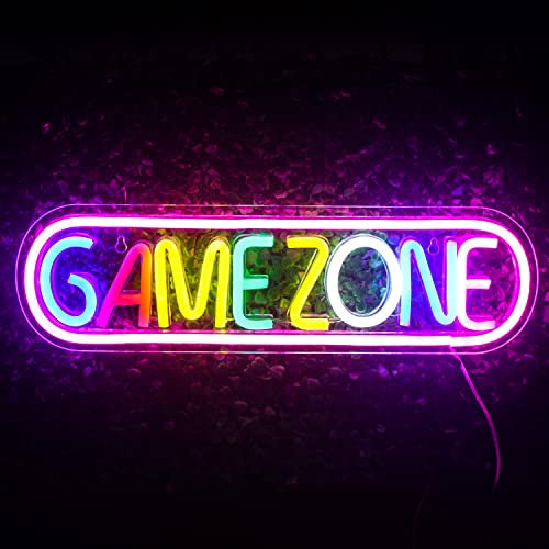 Wanxing Game Zone Neon Schild Bunt Gaming Zone Neon Sign Game Neonlicht Schriftzug Leuchtreklame Gamer Led Schild Gaming Deko Zimmer Wand für Gaming Room Deko,Spielbereich,Zocker Deko,Kneipe